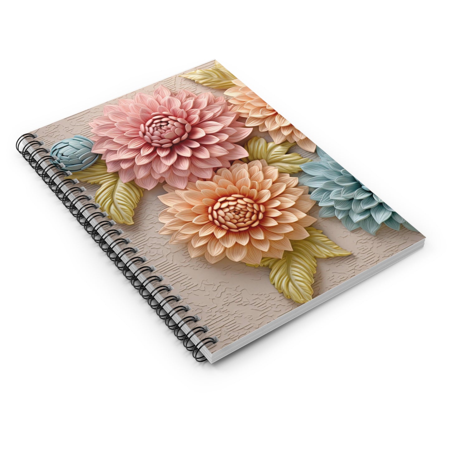 Flower Journal - 3D Delicate Pastel Design - Ruled Line Spiral Notebook