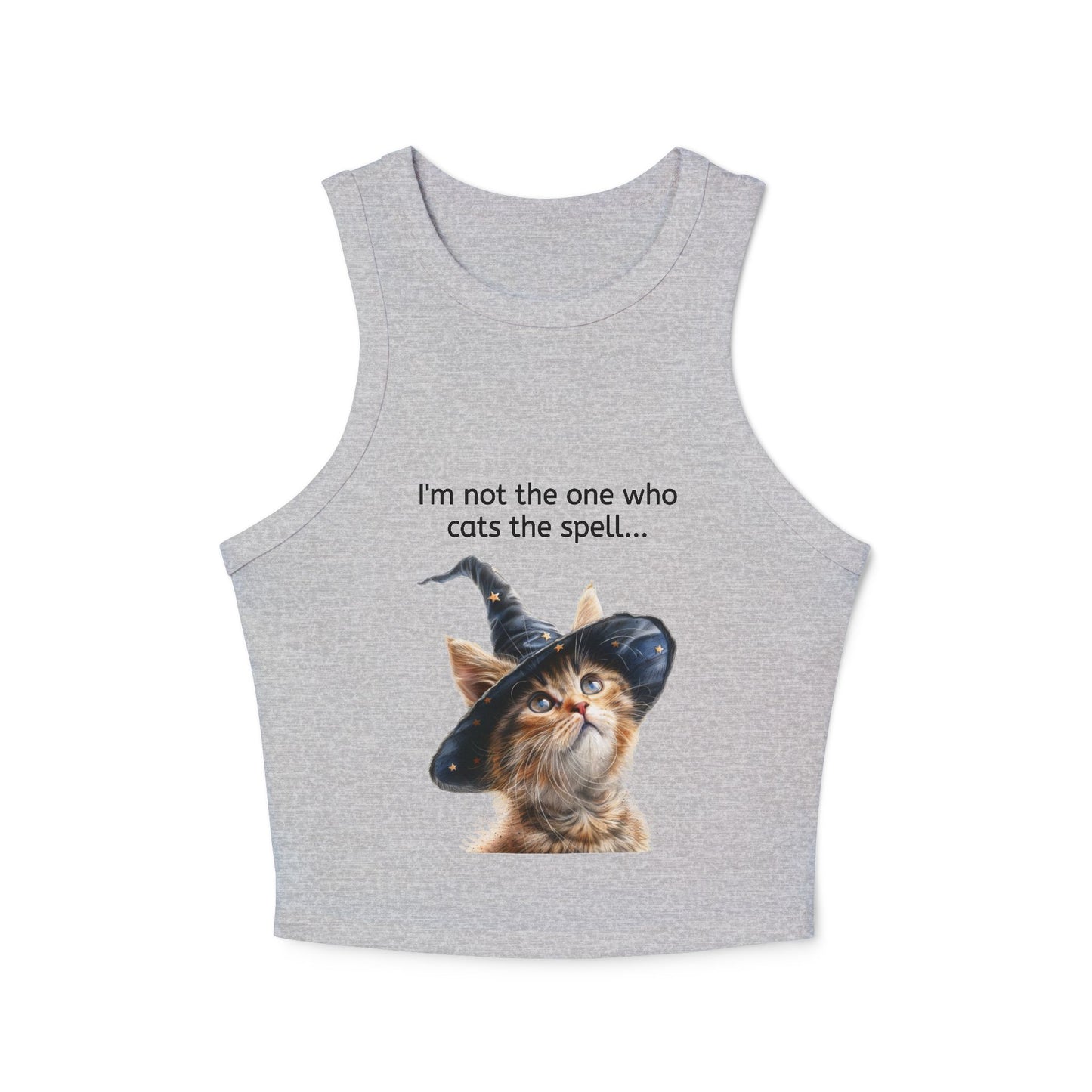Women's Micro Rib Racer Tank Top with Cat Design