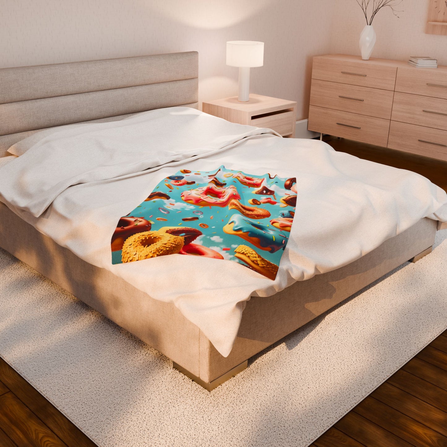 Donut Velveteen Plush Blanket, Mom Gift, Granma Gift, Cozy Home Decor, Soft Throw for Gift, Blanket for Kids, Flower Pattern Blanket