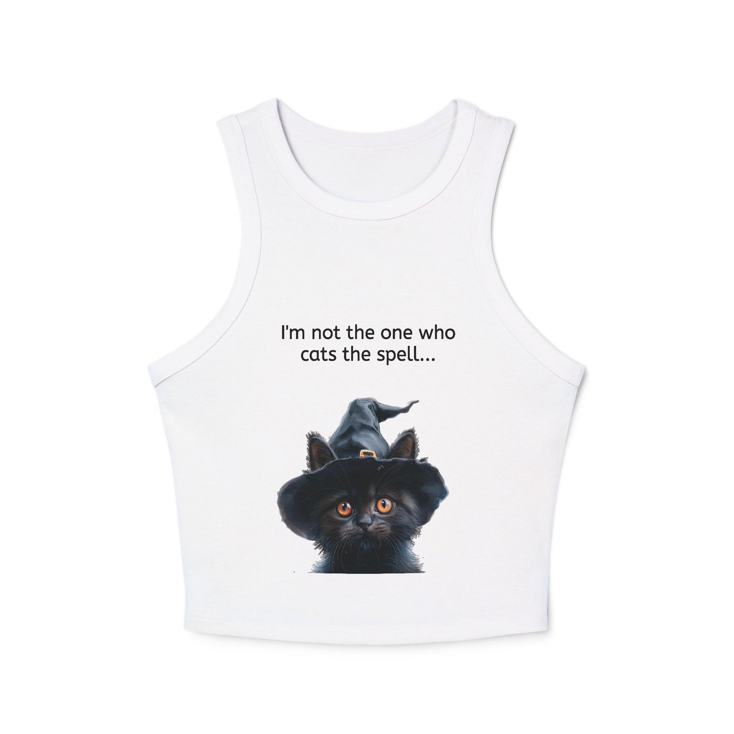 Women's Micro Rib Racer Tank Top with Cat Design