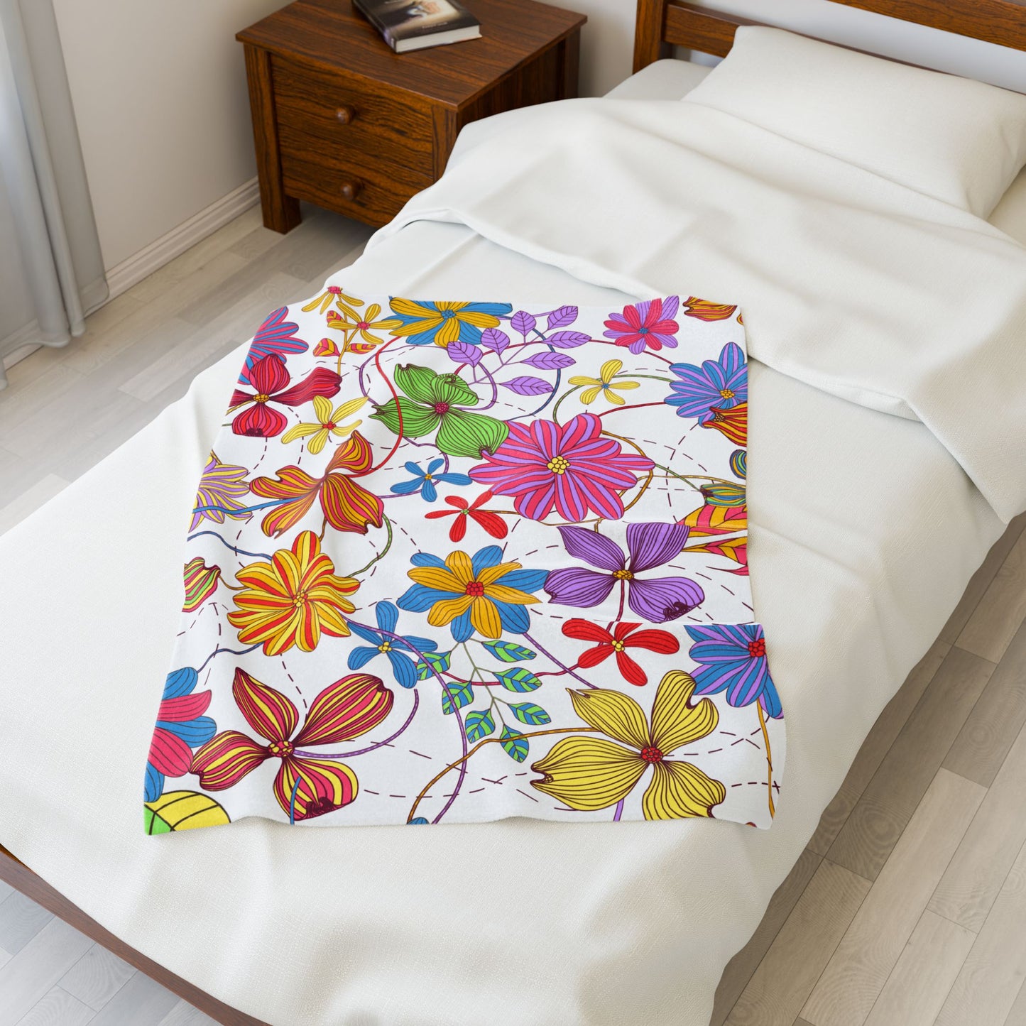 Colourful Floral Mom Plush Blanket, Mother Day, Mom Gift, Cozy Home Decor, Soft Throw for Gift, Blanket for Kids, Flower Pattern Blanket