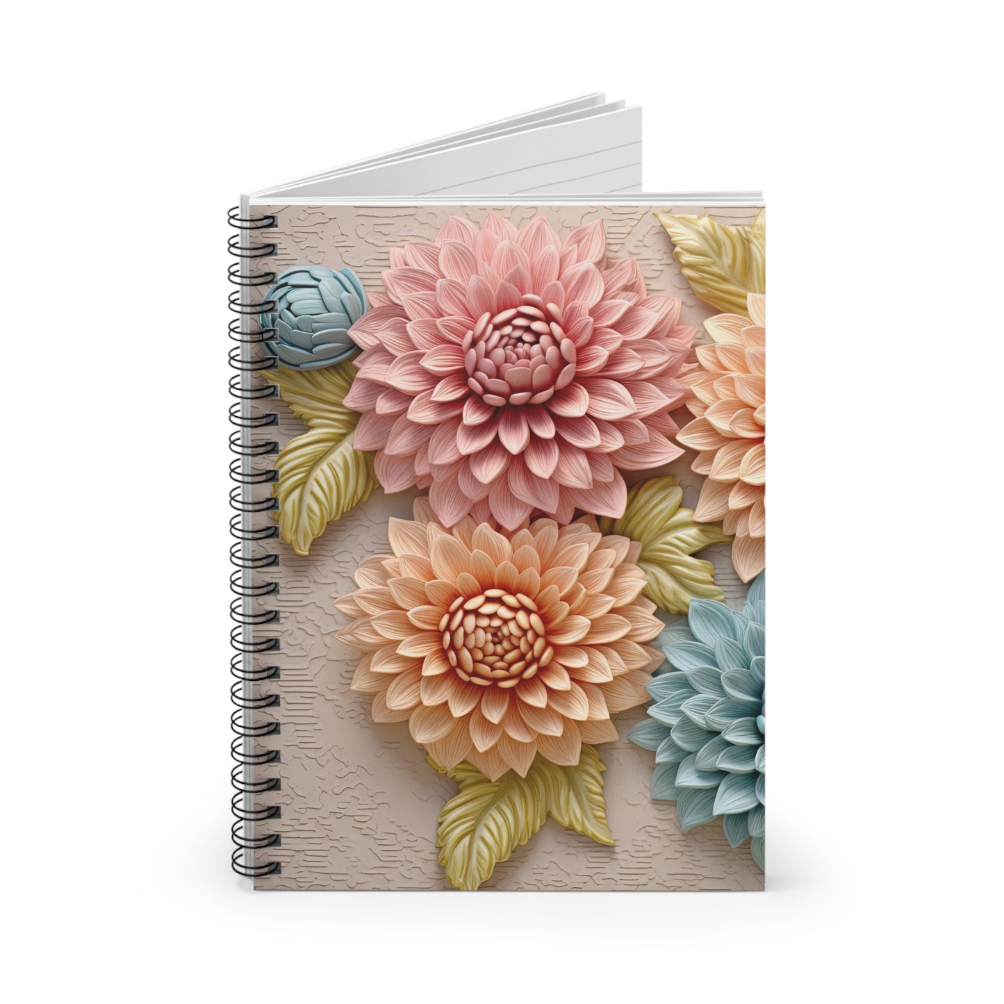 Flower Journal - 3D Delicate Pastel Design - Ruled Line Spiral Notebook