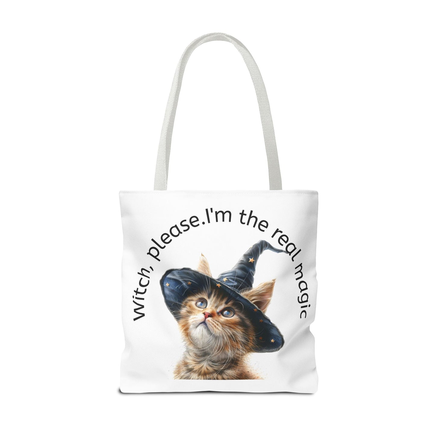 Tote Bag Cat Design with Witch Hat- Cat lovers- Cat moms