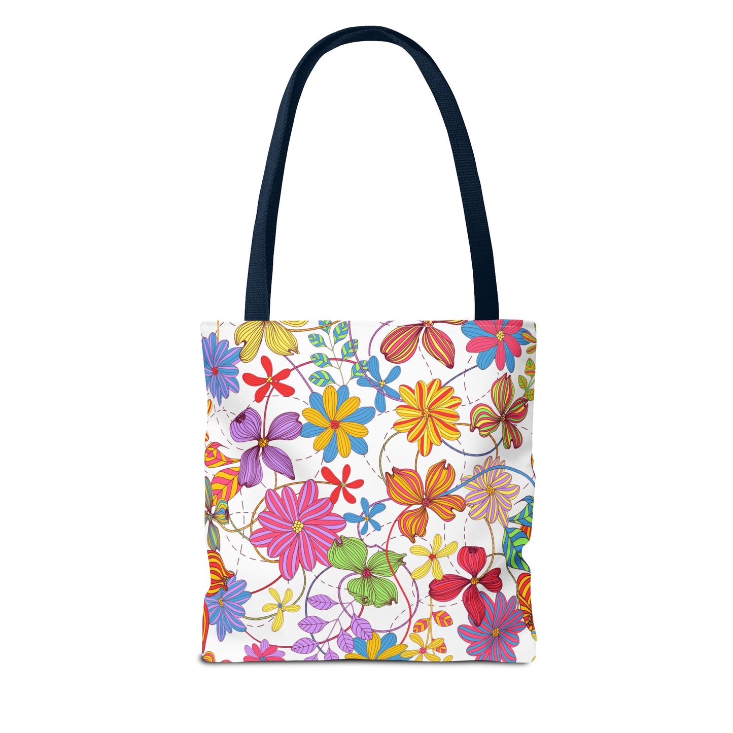 Bright Floral Tote Bag for Women | Colorful Spring Bag with Red Handles | Flower Lover Gift