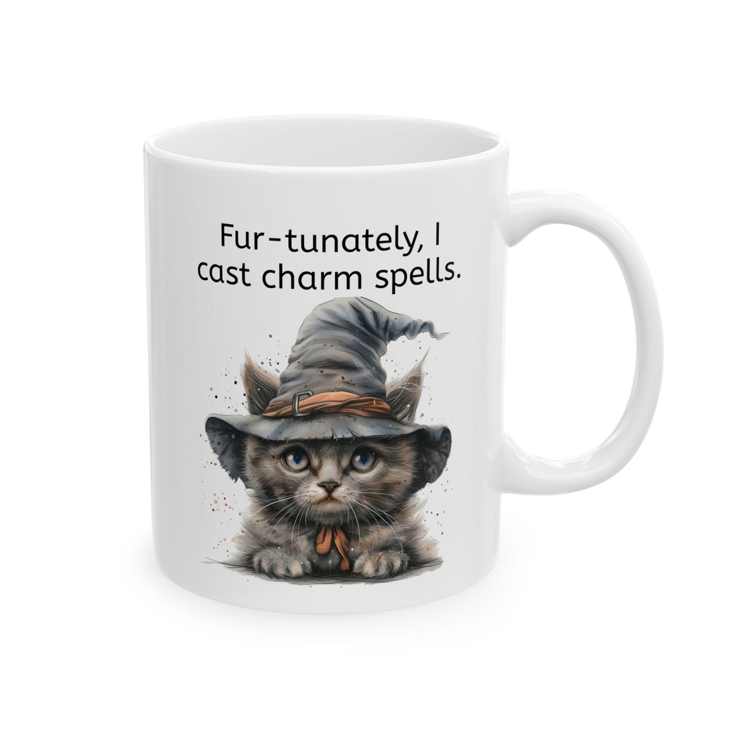 Cat Mug for Cat Lovers/ / Cat Moms/ Halloween Cat with a Witch hat