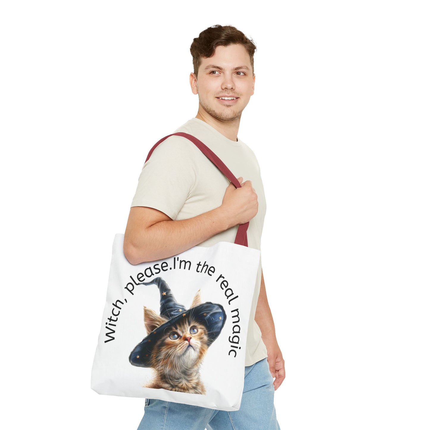 Tote Bag Cat Design with Witch Hat- Cat lovers- Cat moms