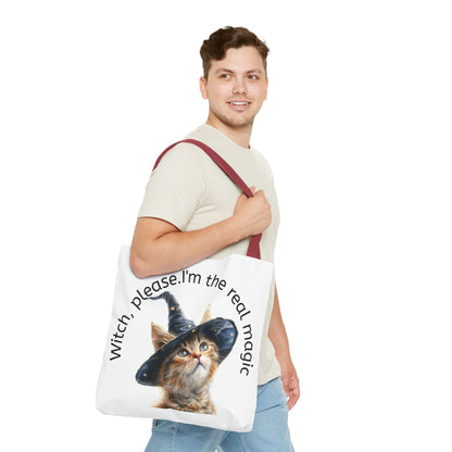Tote Bag Cat Design with Witch Hat- Cat lovers- Cat moms