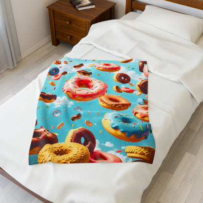 Donut Velveteen Plush Blanket, Mom Gift, Granma Gift, Cozy Home Decor, Soft Throw for Gift, Blanket for Kids, Flower Pattern Blanket