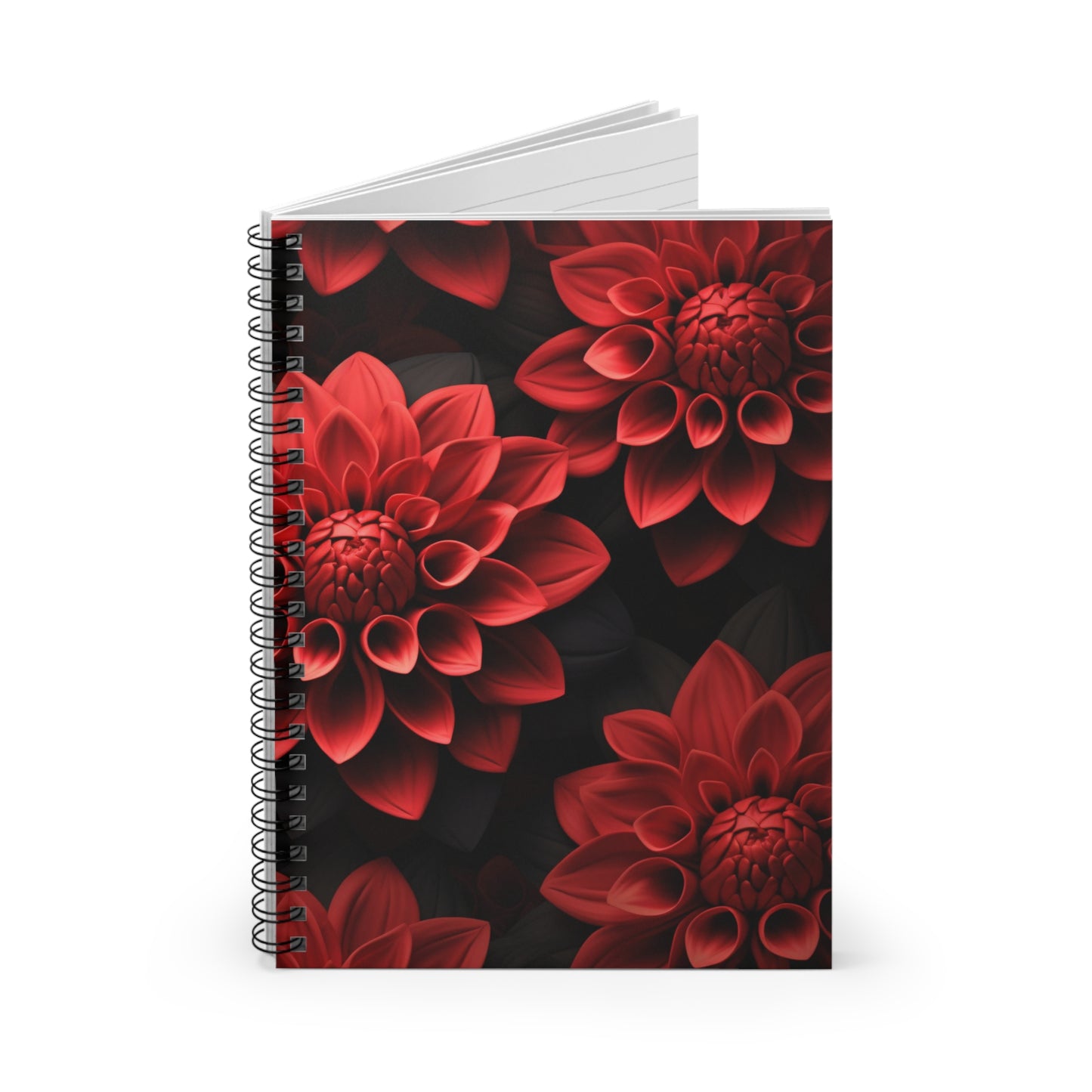 Spiral Notebook - 3D Flower Dark Background Ruled Line