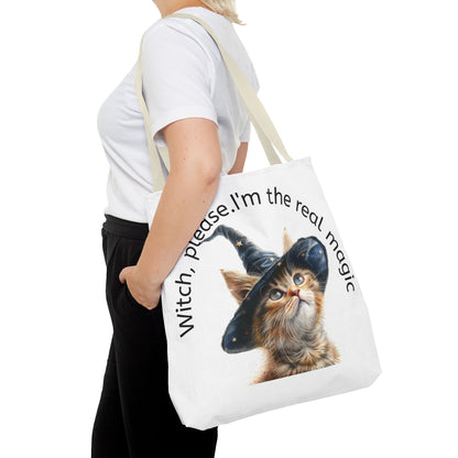 Tote Bag Cat Design with Witch Hat- Cat lovers- Cat moms