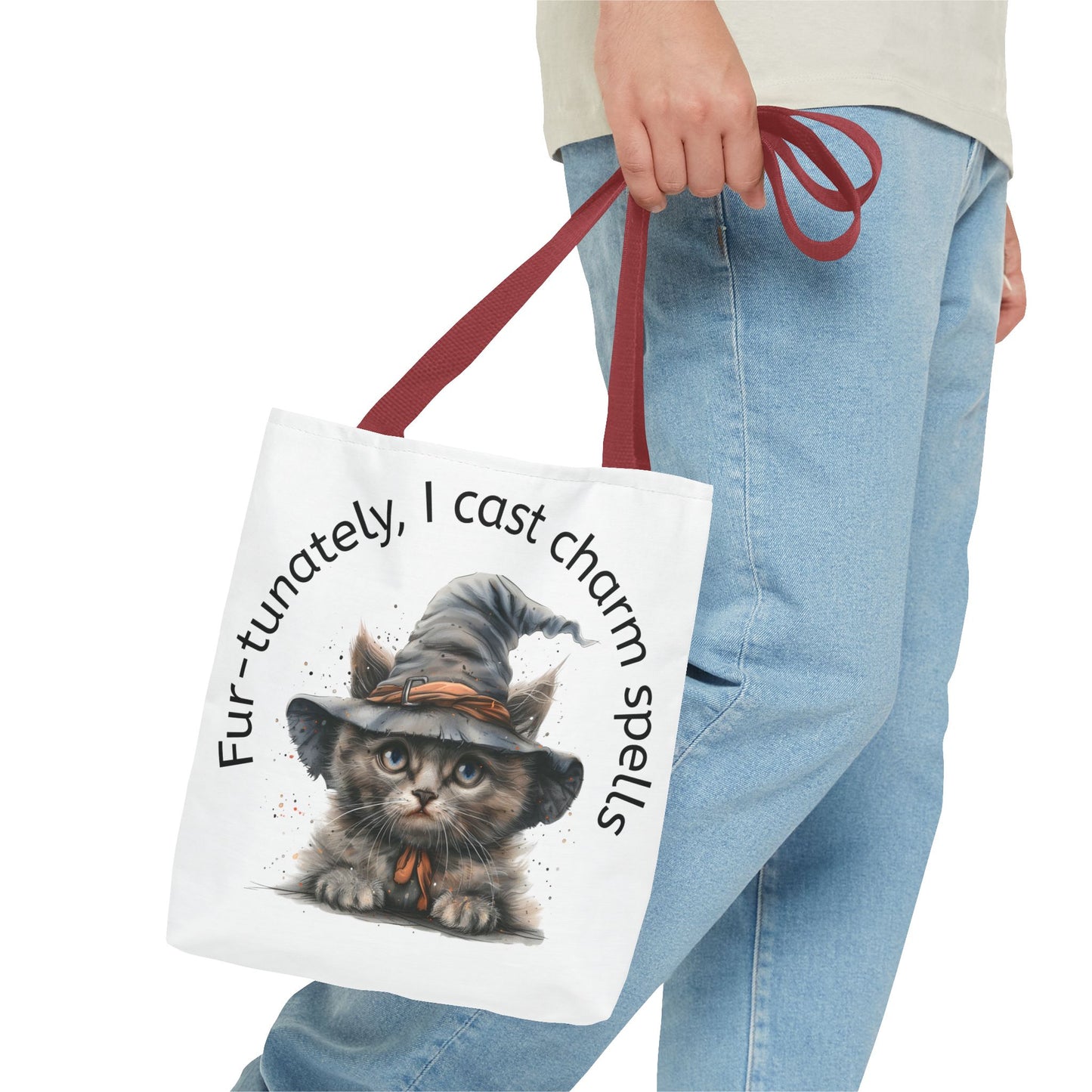 Tote Bag Cat Design with Witch Hat- Cat lovers- Cat moms