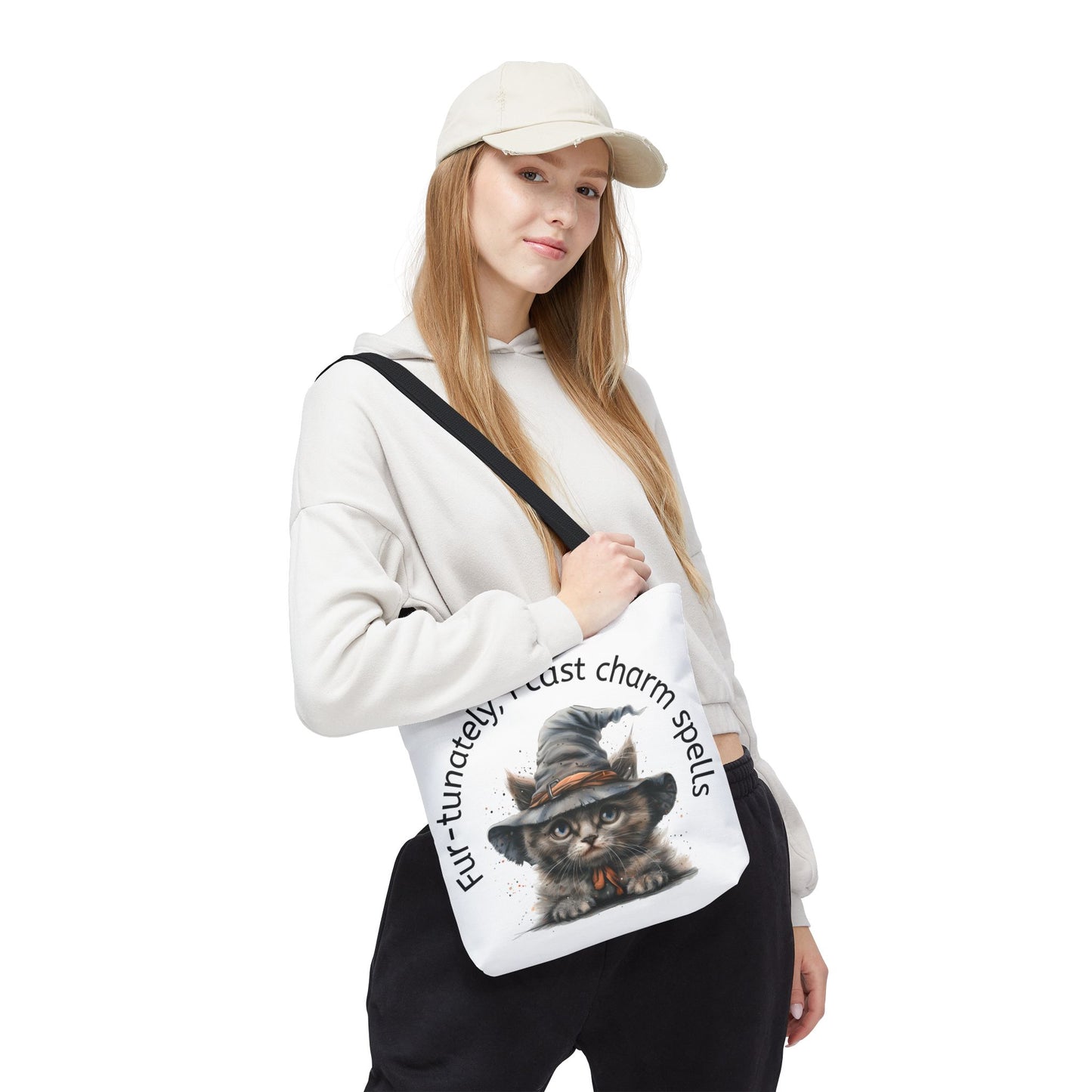 Tote Bag Cat Design with Witch Hat- Cat lovers- Cat moms