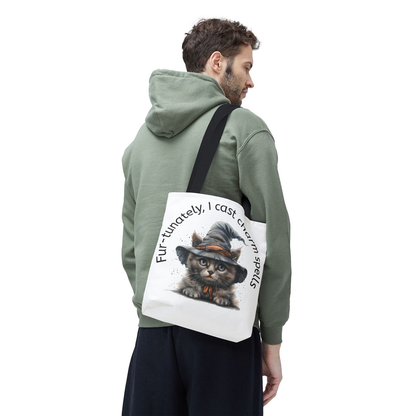 Tote Bag Cat Design with Witch Hat- Cat lovers- Cat moms