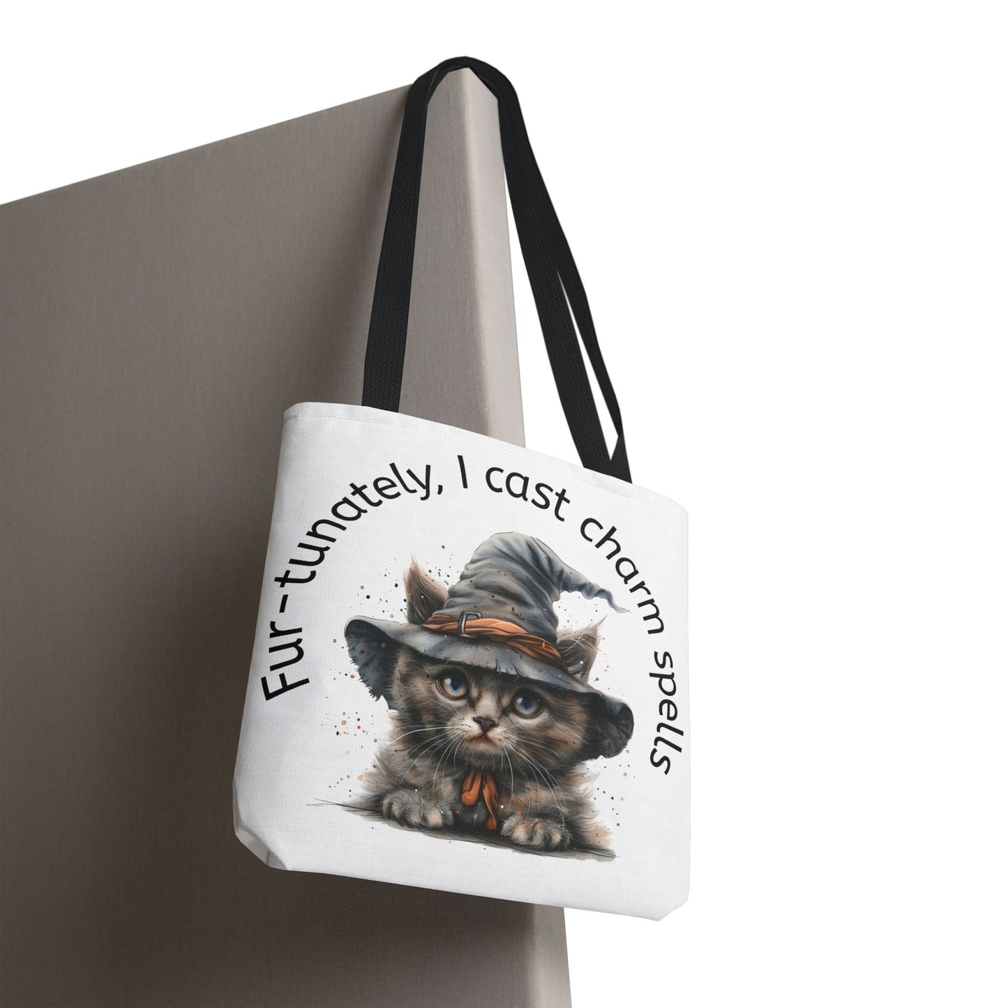 Tote Bag Cat Design with Witch Hat- Cat lovers- Cat moms