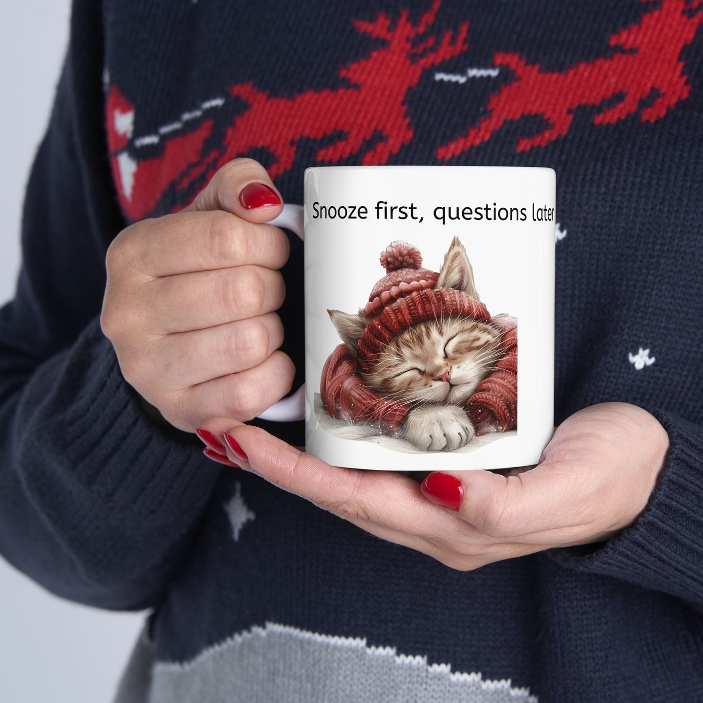 Cat Mug for Cat Lovers / Snooze first, questions later / Cute Cat Napping