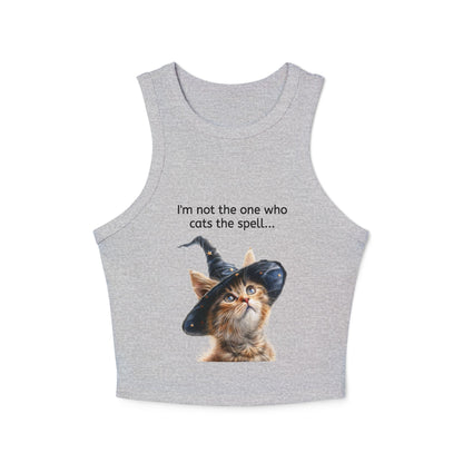 Women's Micro Rib Racer Tank Top with Cat Design