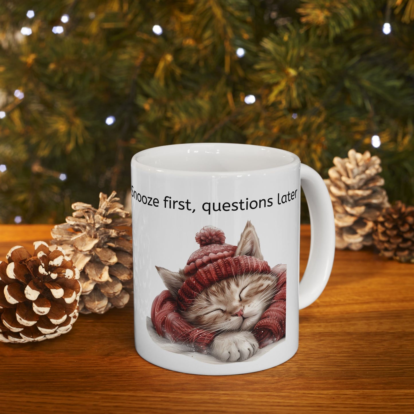 Cat Mug for Cat Lovers / Snooze first, questions later / Cute Cat Napping