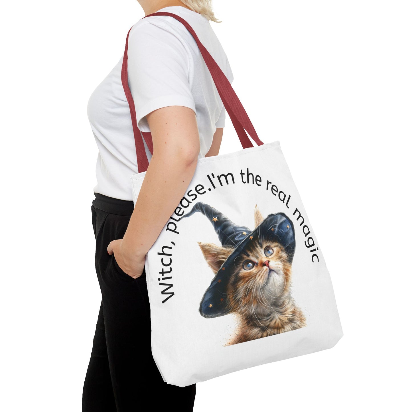 Tote Bag Cat Design with Witch Hat- Cat lovers- Cat moms