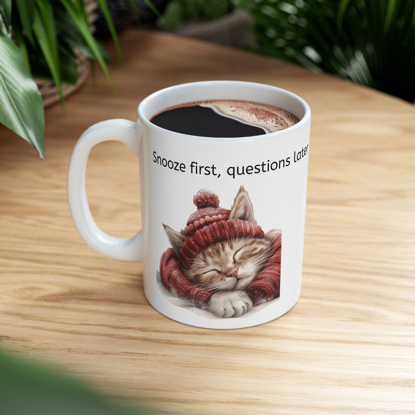 Cat Mug for Cat Lovers / Snooze first, questions later / Cute Cat Napping
