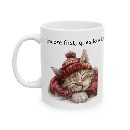 Cat Mug for Cat Lovers / Snooze first, questions later / Cute Cat Napping