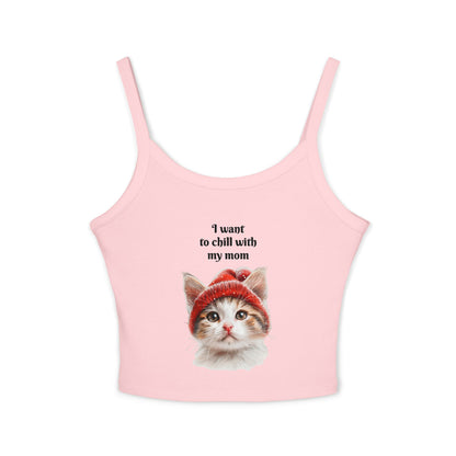 Women's Spaghetti Strap Tank Top Cat Chilling