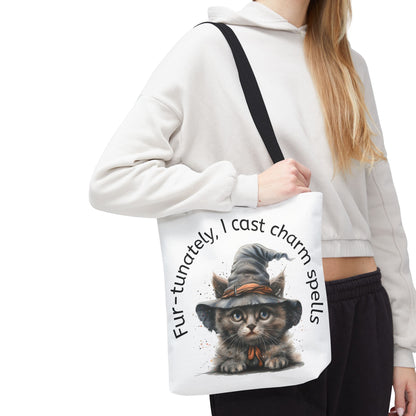 Tote Bag Cat Design with Witch Hat- Cat lovers- Cat moms