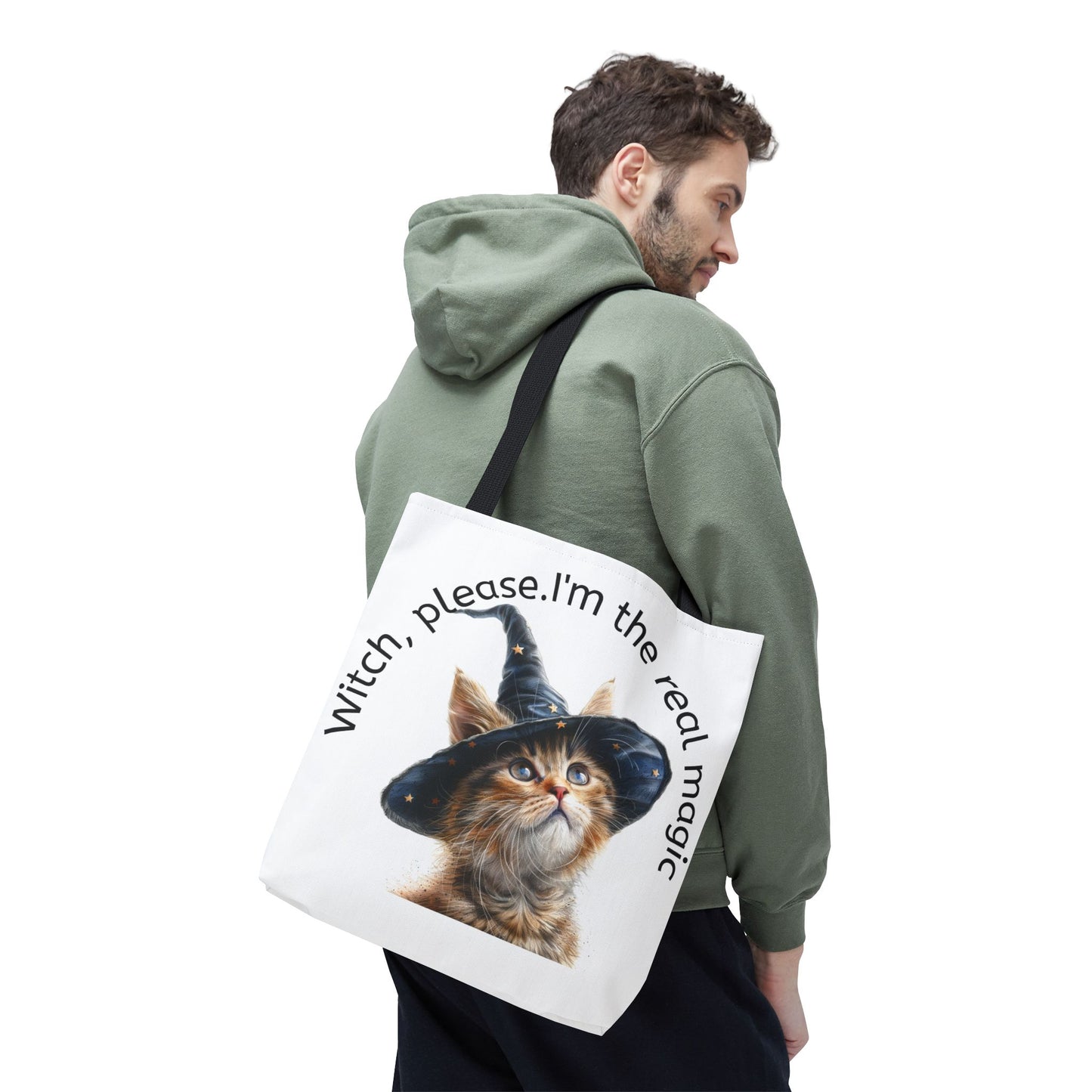 Tote Bag Cat Design with Witch Hat- Cat lovers- Cat moms