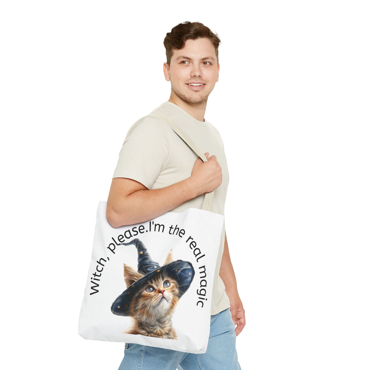 Tote Bag Cat Design with Witch Hat- Cat lovers- Cat moms