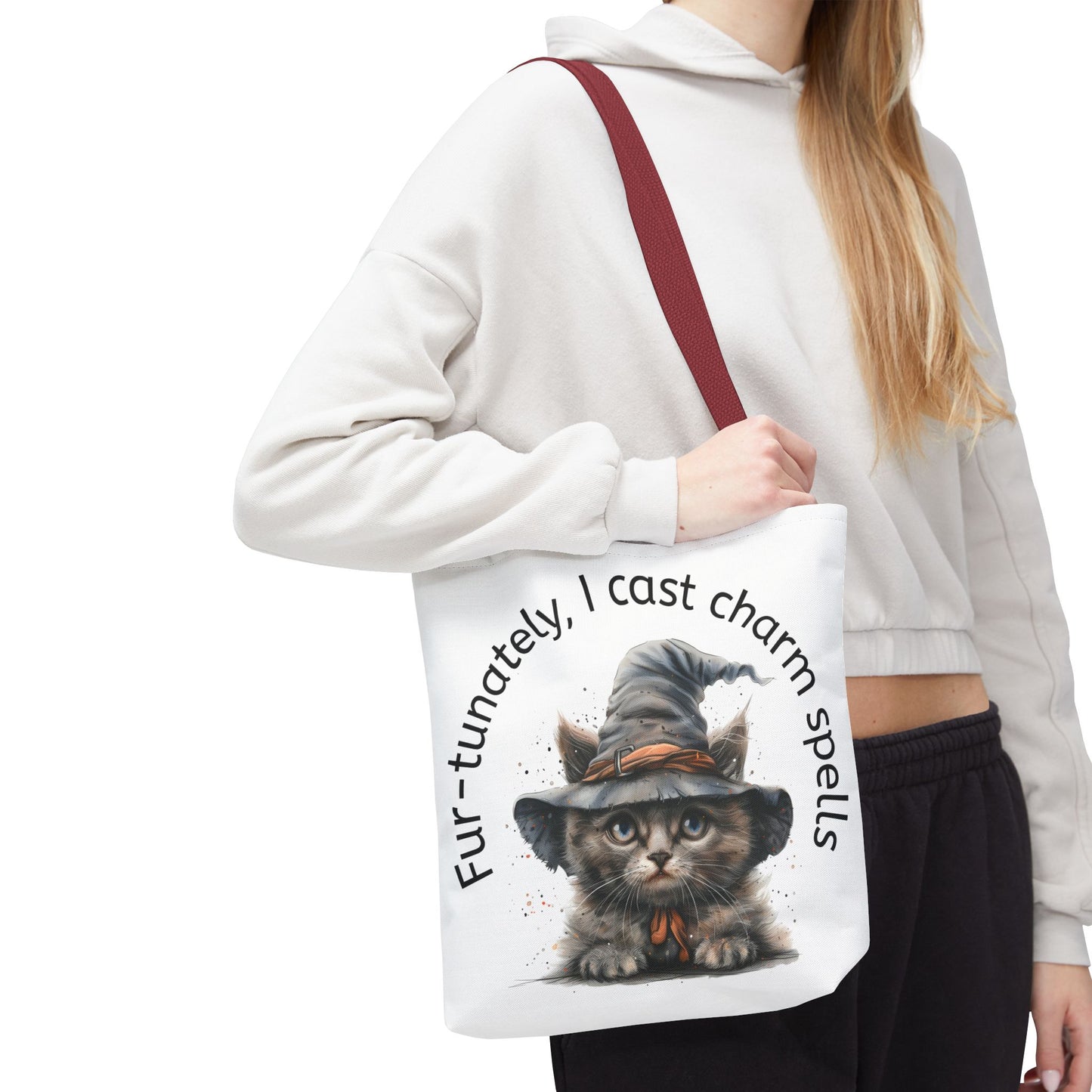 Tote Bag Cat Design with Witch Hat- Cat lovers- Cat moms