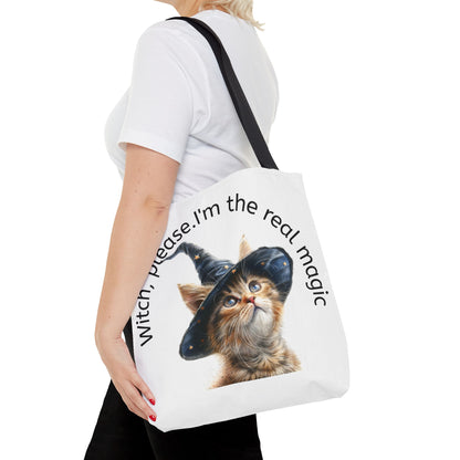 Tote Bag Cat Design with Witch Hat- Cat lovers- Cat moms