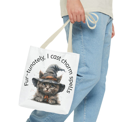 Tote Bag Cat Design with Witch Hat- Cat lovers- Cat moms