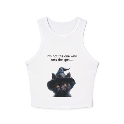 Women's Micro Rib Racer Tank Top with Cat Design