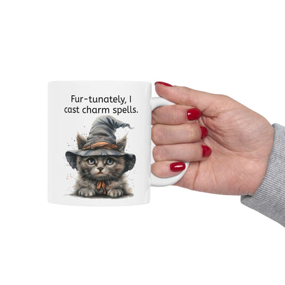 Cat Mug for Cat Lovers/ / Cat Moms/ Halloween Cat with a Witch hat