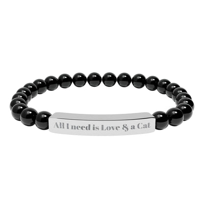 Cat Lover Natural Stone Bracelet - Bracelet Jewelry for Cat Lovers - Natural Stone Engraved Bracelet- Cat Mom - Cat Dad  Lucky Charm