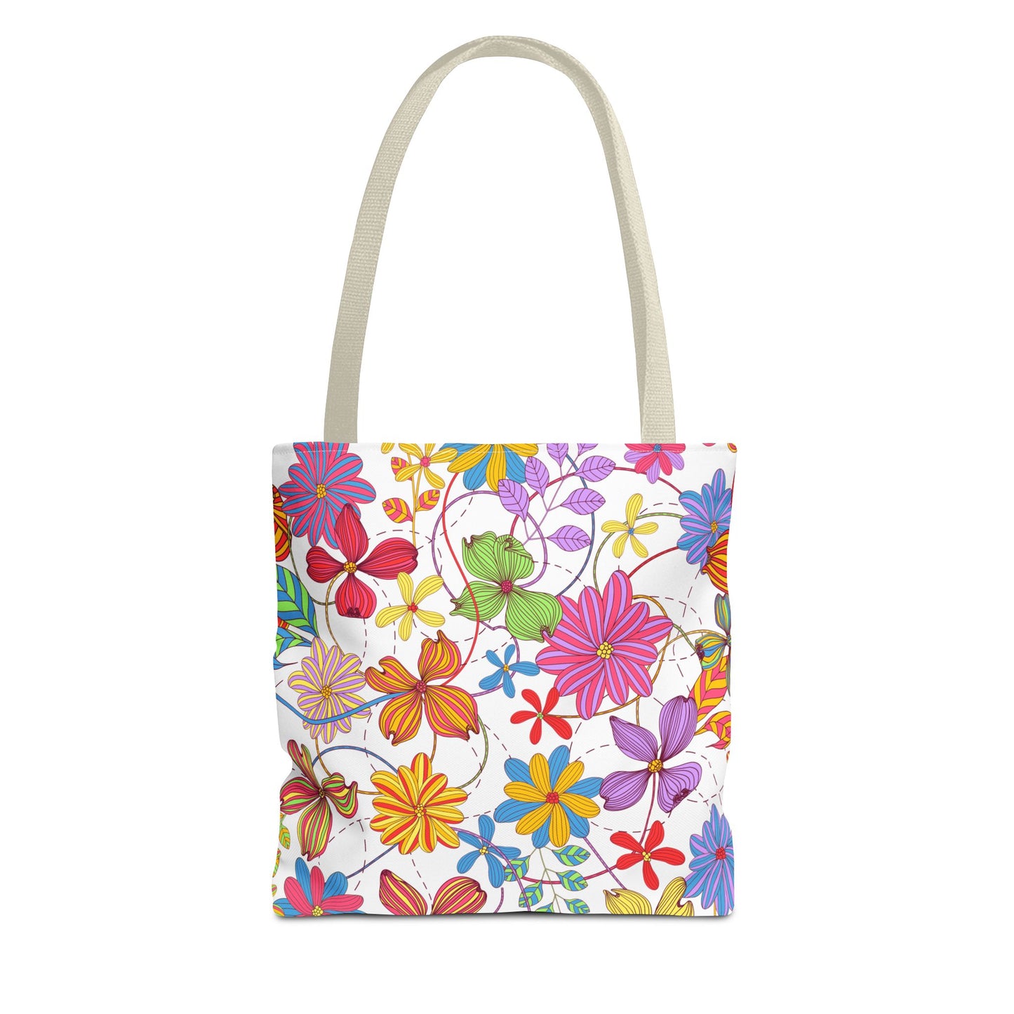 Bright Floral Tote Bag for Women | Colorful Spring Bag with Red Handles | Flower Lover Gift