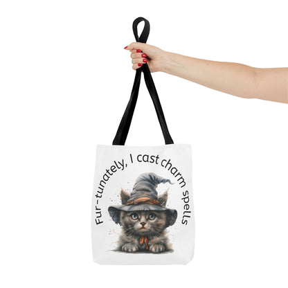 Tote Bag Cat Design with Witch Hat- Cat lovers- Cat moms