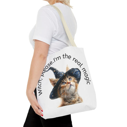 Tote Bag Cat Design with Witch Hat- Cat lovers- Cat moms