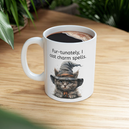 Cat Mug for Cat Lovers/ / Cat Moms/ Halloween Cat with a Witch hat