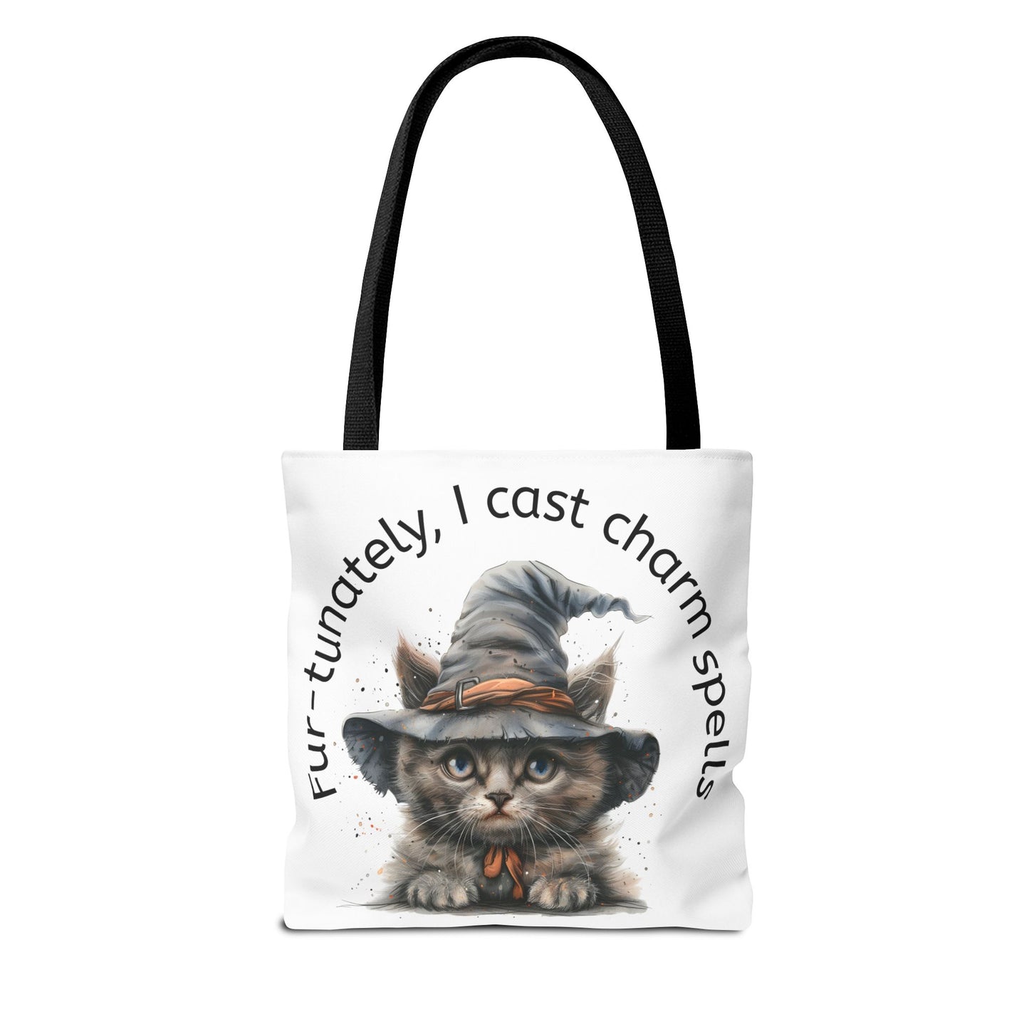 Tote Bag Cat Design with Witch Hat- Cat lovers- Cat moms
