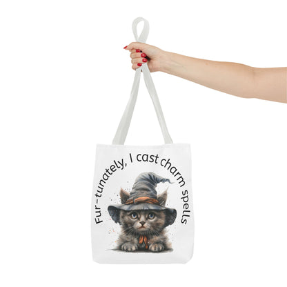 Tote Bag Cat Design with Witch Hat- Cat lovers- Cat moms