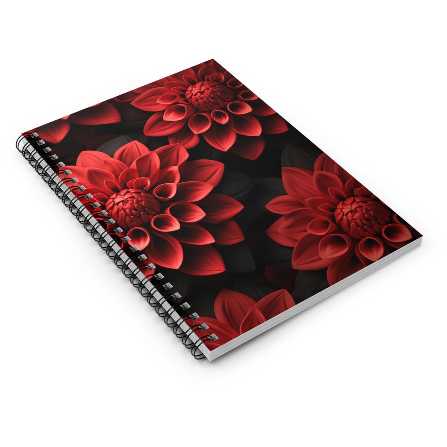 Spiral Notebook - 3D Flower Dark Background Ruled Line