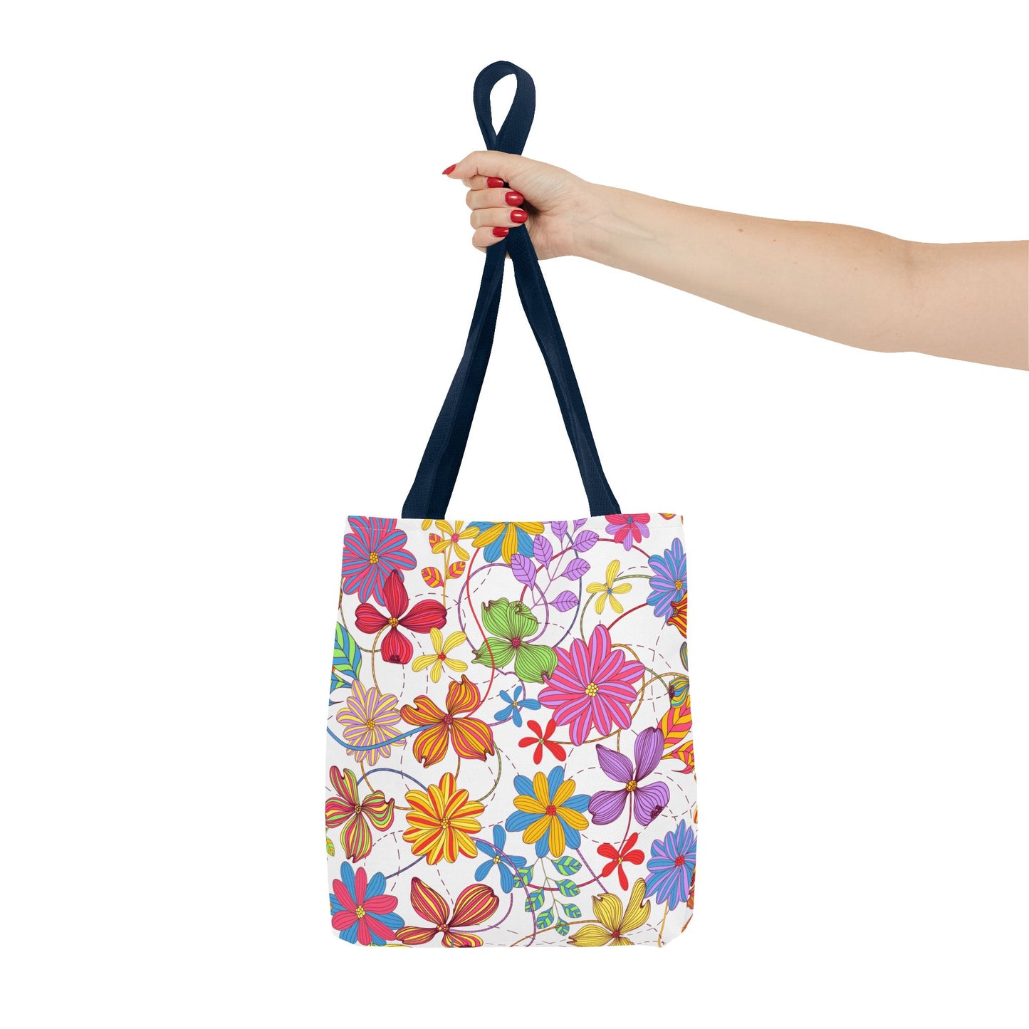Bright Floral Tote Bag for Women | Colorful Spring Bag with Red Handles | Flower Lover Gift