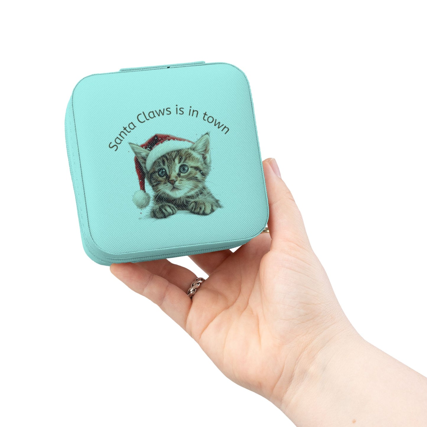 Santa Claw Cat Jewelry Travel Case, Christmas Gift, Cute Organizer, Gift for Cat Lovers, Travel Jewelry Box, Perfect for Special Occasions