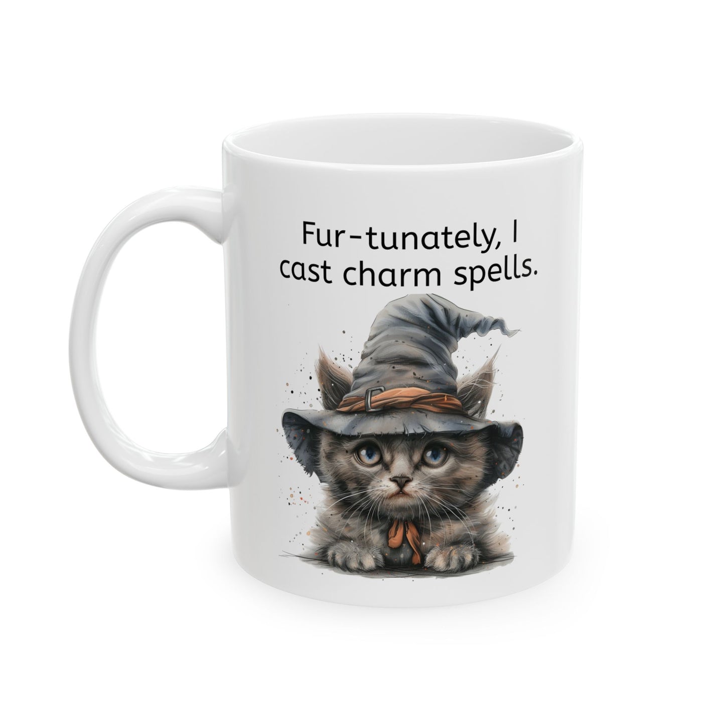 Cat Mug for Cat Lovers/ / Cat Moms/ Halloween Cat with a Witch hat