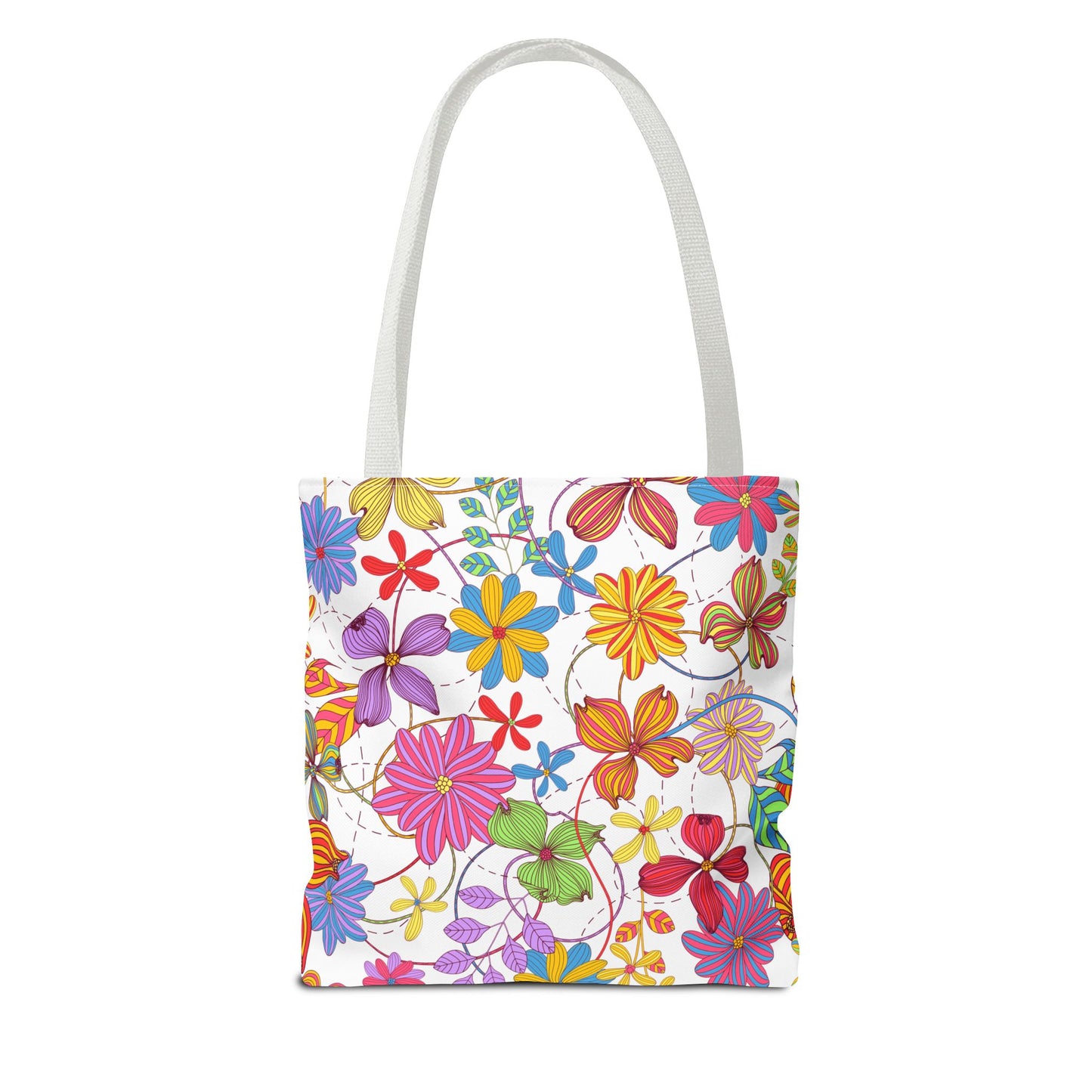 Bright Floral Tote Bag for Women | Colorful Spring Bag with Red Handles | Flower Lover Gift