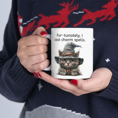 Cat Mug for Cat Lovers/ / Cat Moms/ Halloween Cat with a Witch hat