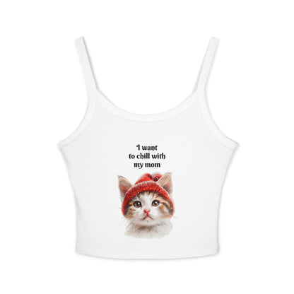 Women's Spaghetti Strap Tank Top Cat Chilling