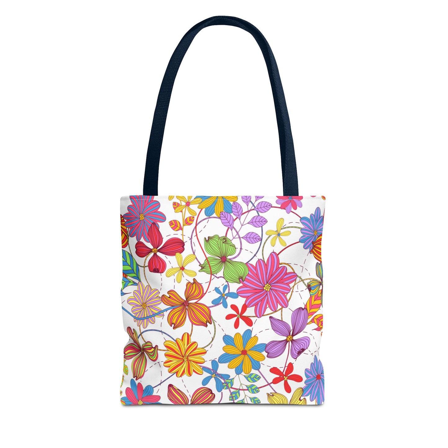 Bright Floral Tote Bag for Women | Colorful Spring Bag with Red Handles | Flower Lover Gift