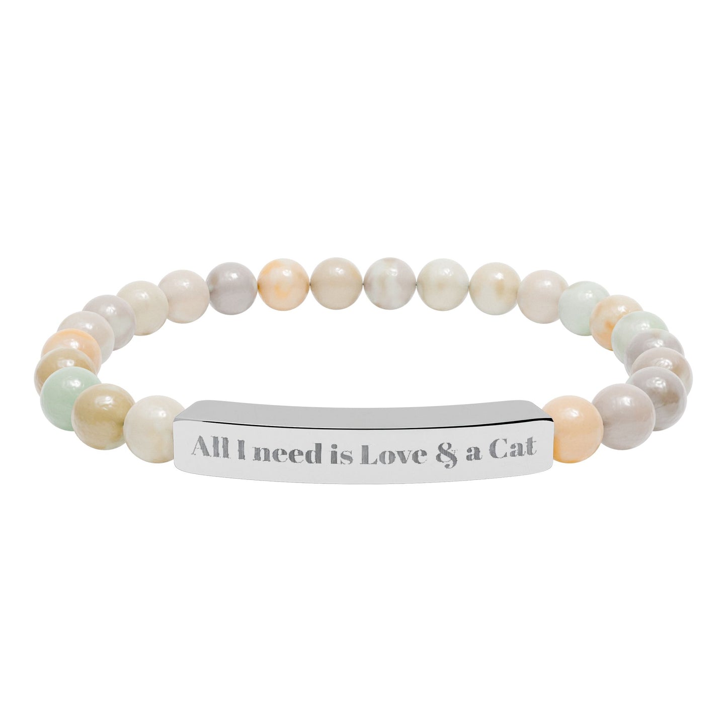 Cat Lover Natural Stone Bracelet - Bracelet Jewelry for Cat Lovers - Natural Stone Engraved Bracelet- Cat Mom - Cat Dad  Lucky Charm