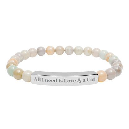 Cat Lover Natural Stone Bracelet - Bracelet Jewelry for Cat Lovers - Natural Stone Engraved Bracelet- Cat Mom - Cat Dad  Lucky Charm